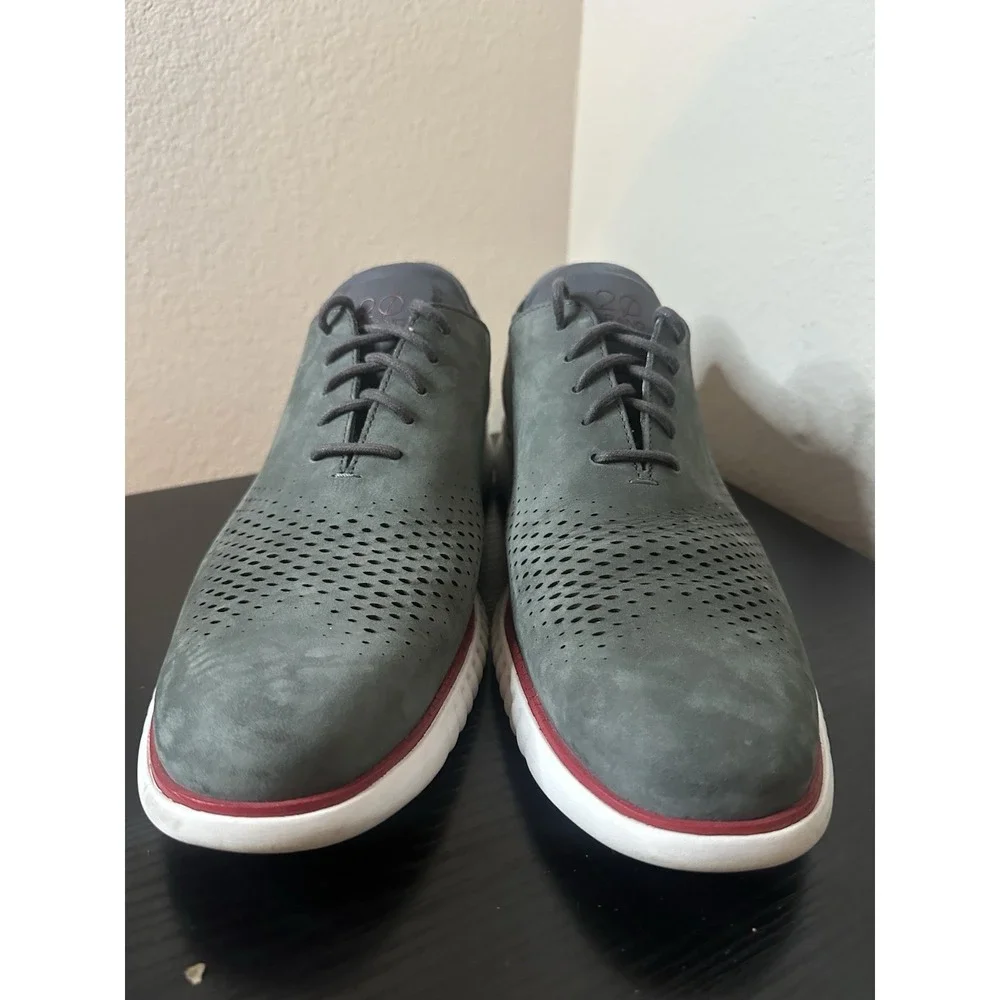 Cole Haan 2.Zerogrand Laser Wingtip Oxford Shoes Gray Red Suede Mens Size 13